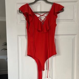 BCBGeneration orange Ruffled Bodysuit